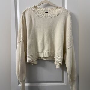 Free People Easy Street Cropped Ribbed Crew Sweater Pull Over in Cream